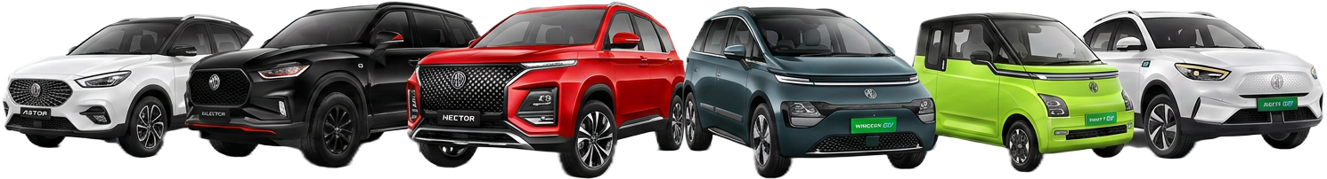 MG car lineup with Astor, Gloster, Hector, Windsor EV, Comet EV and ZS EV available at Ramani MG